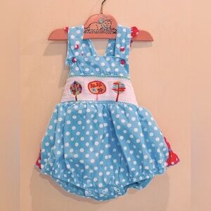 Lil Cactus Smocked Polka Dot Bubble Ruffle Romper Sunsuit